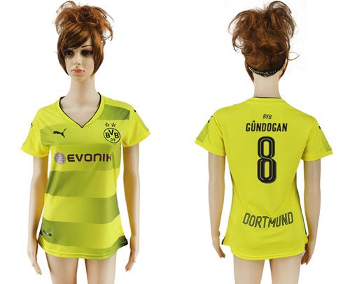 Women's Dortmund #8 Gundogan Home Soccer Club Jersey - Click Image to Close